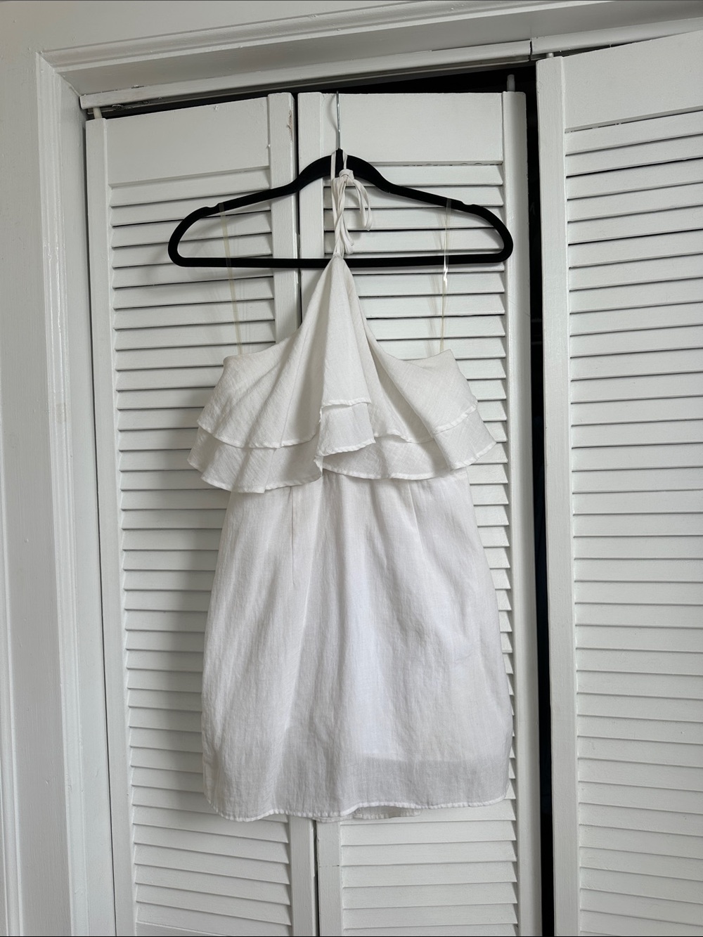 American Threads White Ruffle Halter Mini Dress